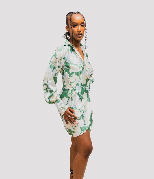 Aria Wrap Dress - Green Print