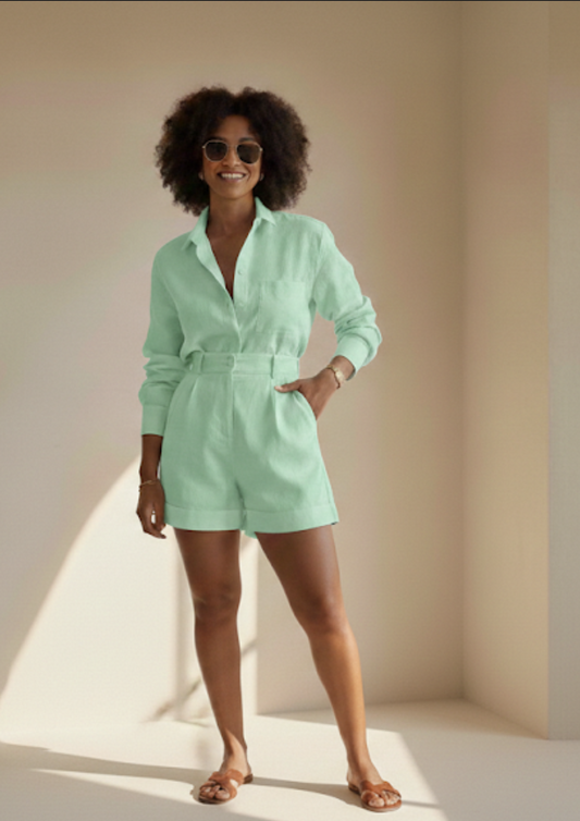 Capri Pastel Linen Set - Lime Green